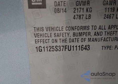 2015 Chevrolet Impala 2Lt from USA, damaged, VIN 1G1125S37FU111643